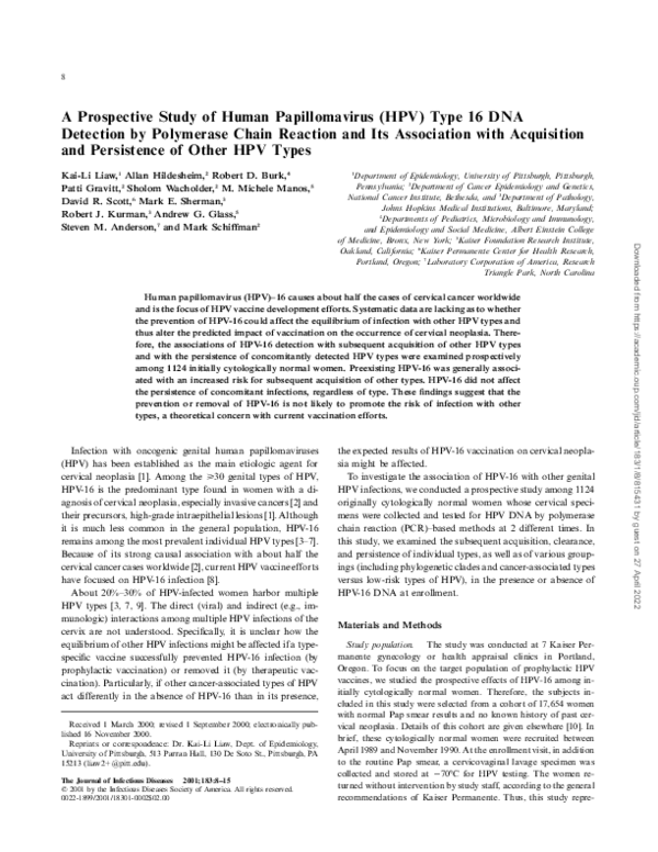 (PDF) A Prospective Study of Human Papillomavirus (HPV) Type 16 DNA ...