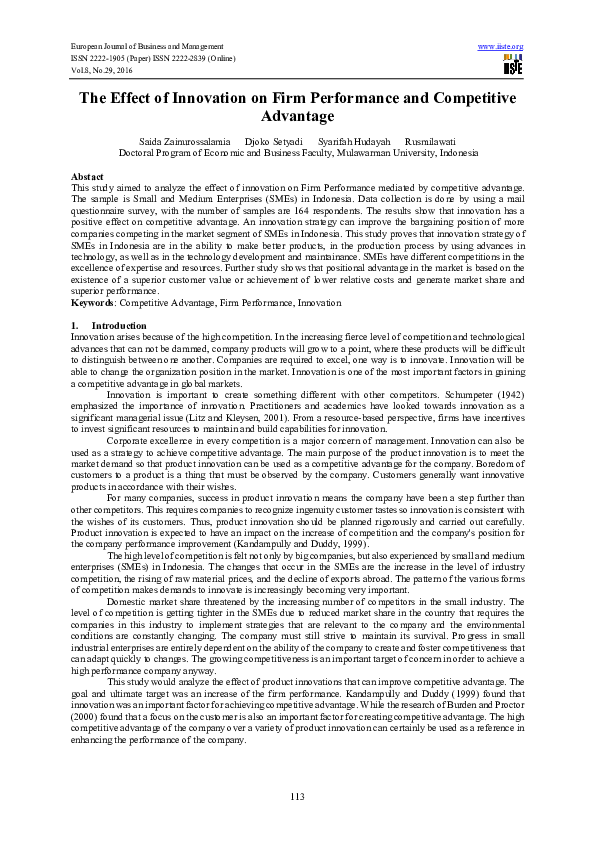 (PDF) The Effect of Innovation on Firm Performance and Competitive ...