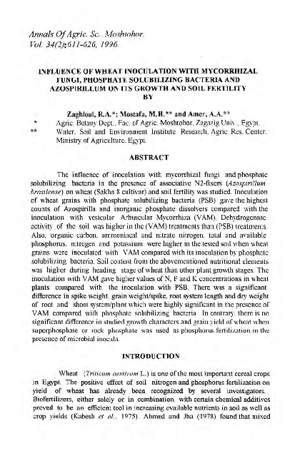 (PDF) Influence of wheat inoculation with Mycorrhizal fungi, phosphate ...