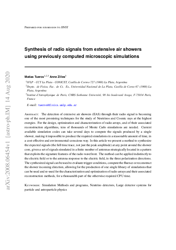 (PDF) Synthesis of radio signals from extensive air showers using ...