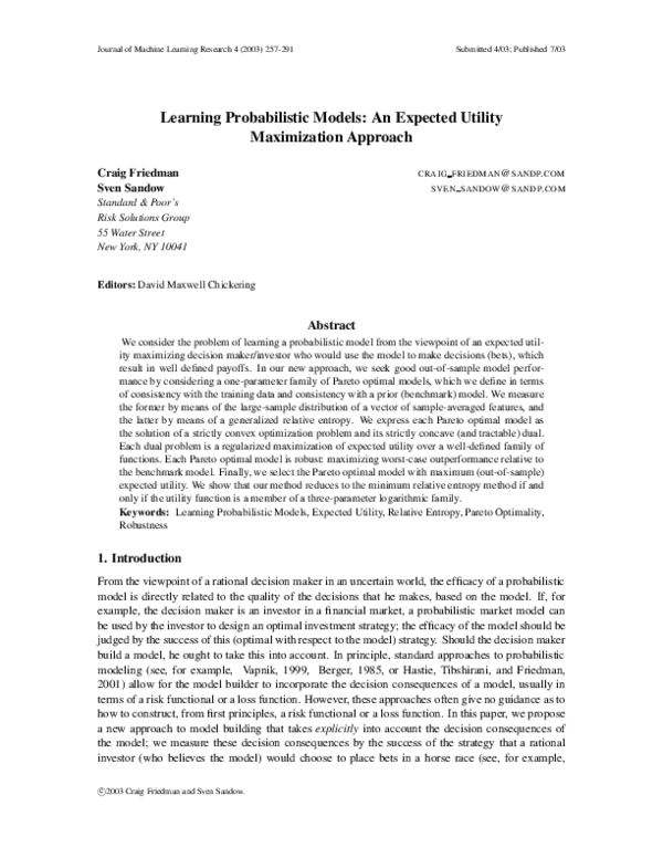 (PDF) Learning Probabilistic Models: An Expected Utility Maximization ...