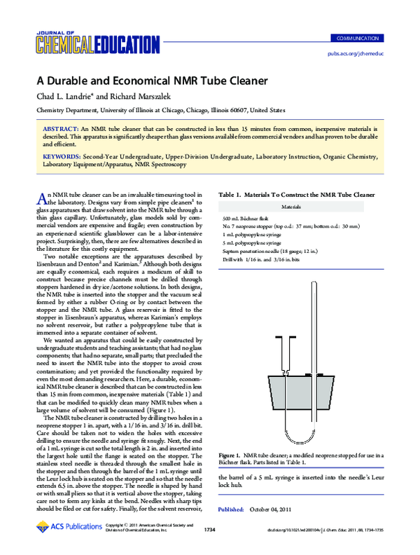 (PDF) A Durable and Economical NMR Tube Cleaner Chad Landrie