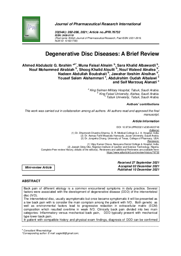(PDF) Degenerative Disc Diseases: A Brief Review