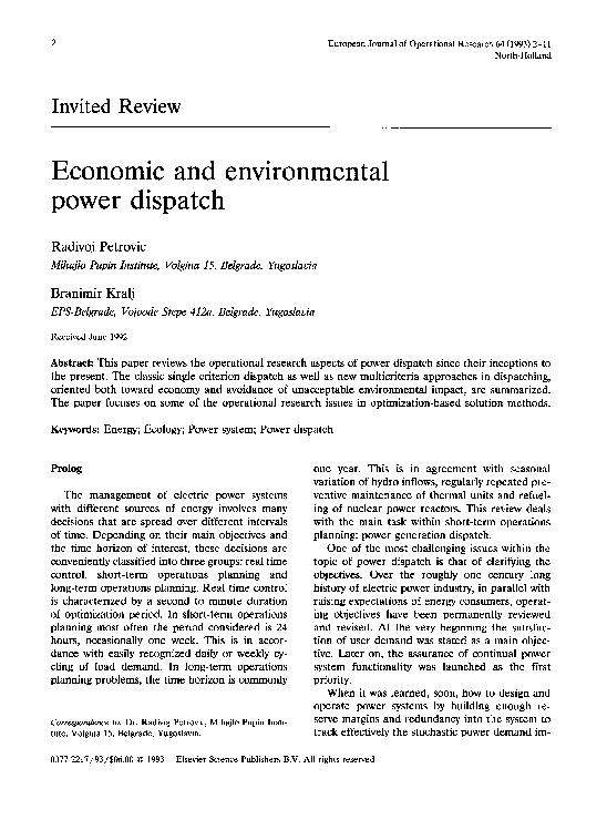 (PDF) Economic and environmental power dispatch
