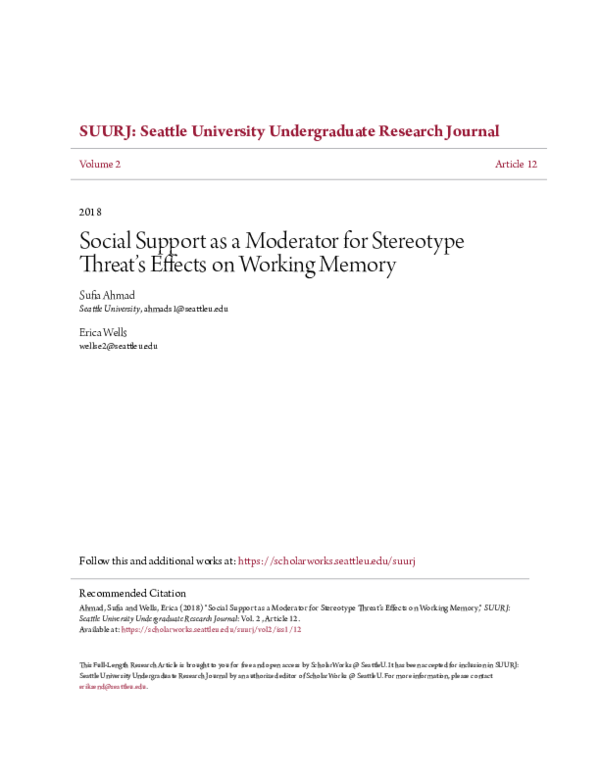 (PDF) Social Support as a Moderator for Stereotype Threat’s Effects on ...