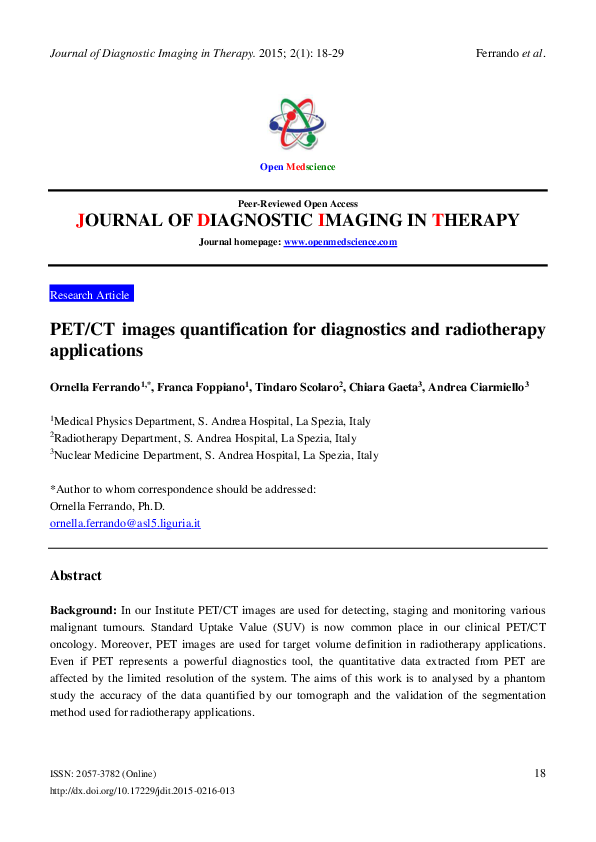 (PDF) PET/CT images quantification for diagnostics and radiotherapy ...
