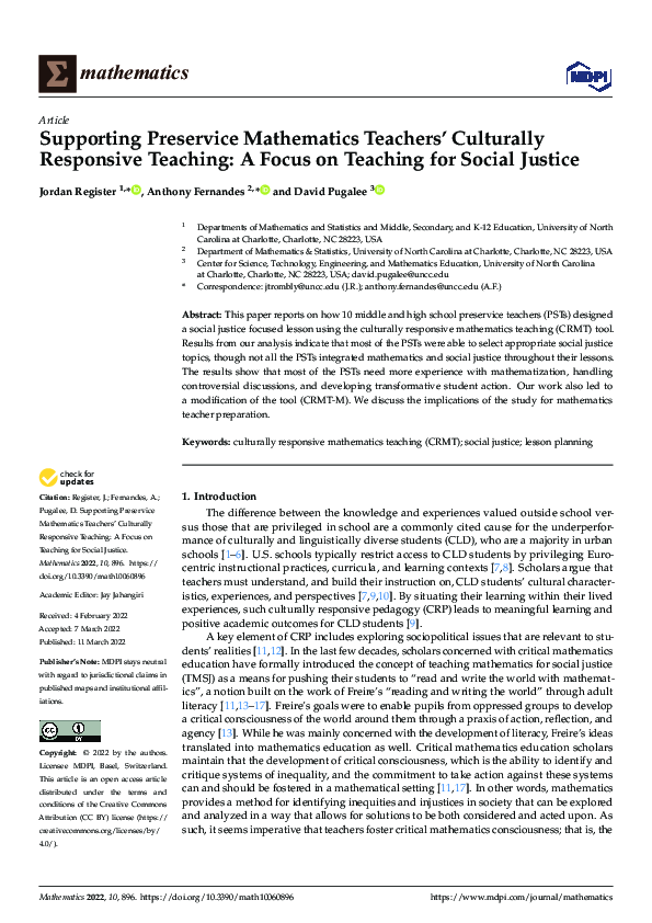 (PDF) Supporting Preservice Mathematics Teachers’ Culturally Responsive ...