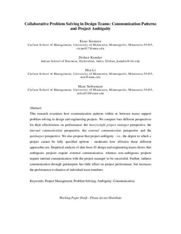 (PDF) Collaborative Problem Solving in Design Teams: Communication ...