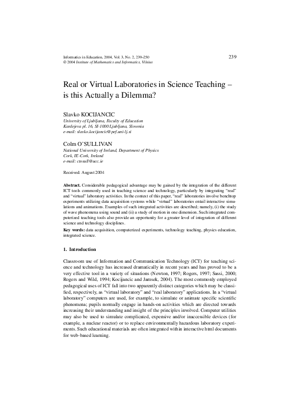 (PDF) Real or Virtual Laboratories in Science Teaching - is this ...