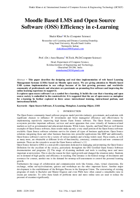 (PDF) Moodle Based LMS and Open Source Software (OSS) Efficiency in e ...