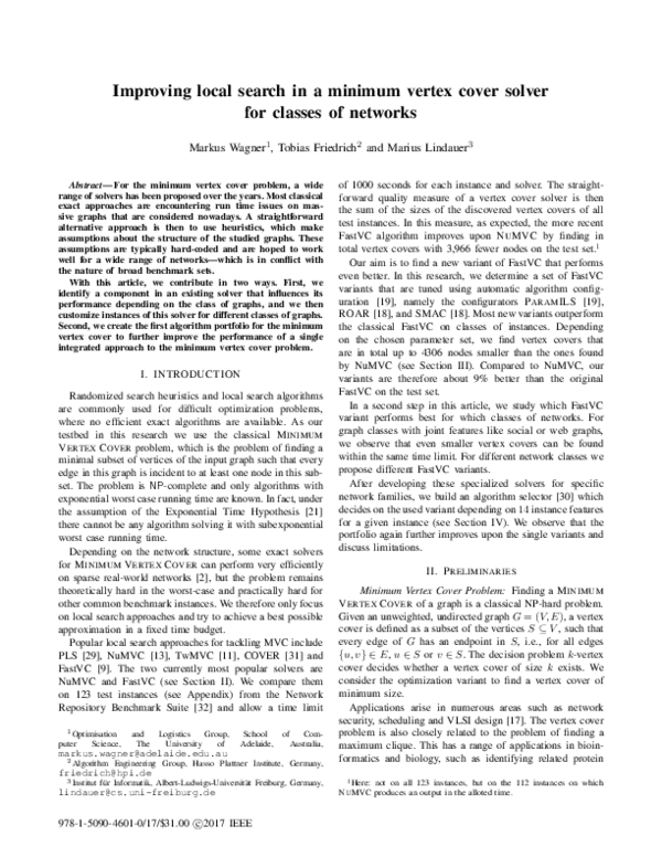 (PDF) Improving local search in a minimum vertex cover solver for ...