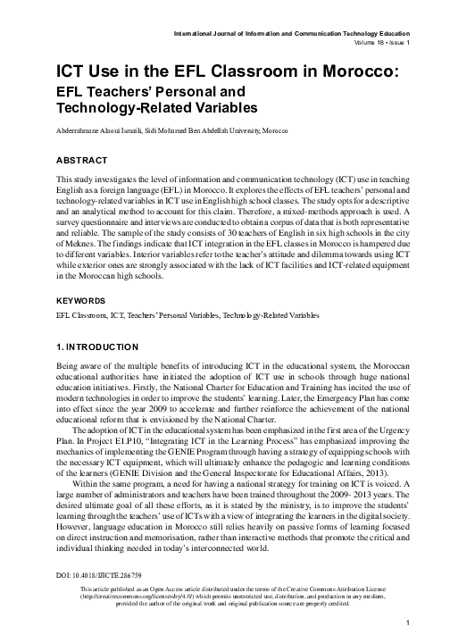 (PDF) ICT Use in the EFL Classroom in Morocco