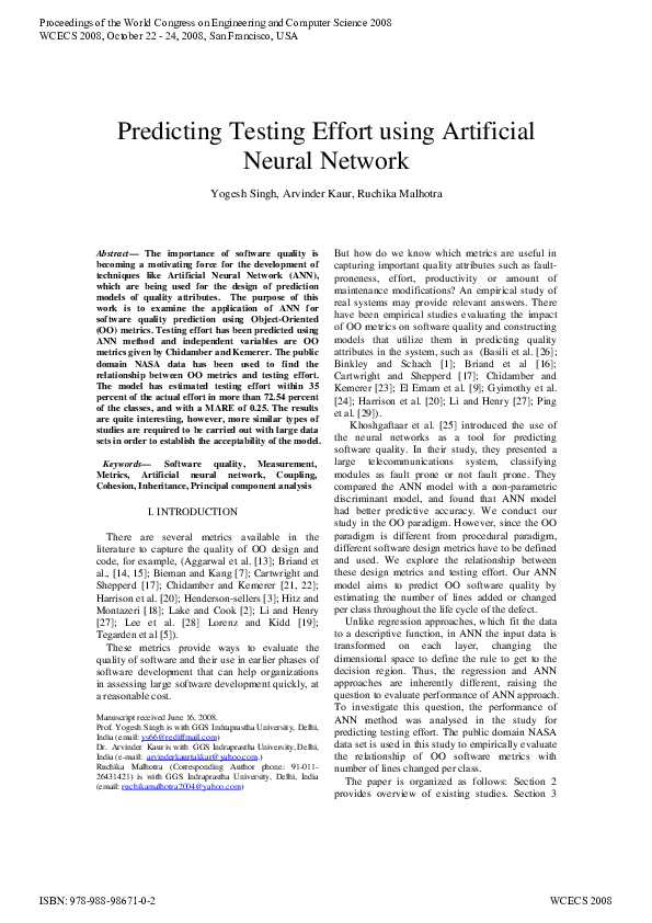(PDF) Predicting Software Development Effort Using Artificial Neural ...
