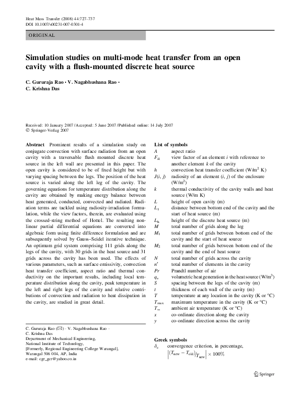 (PDF) Simulation studies on multi-mode heat transfer from an open ...