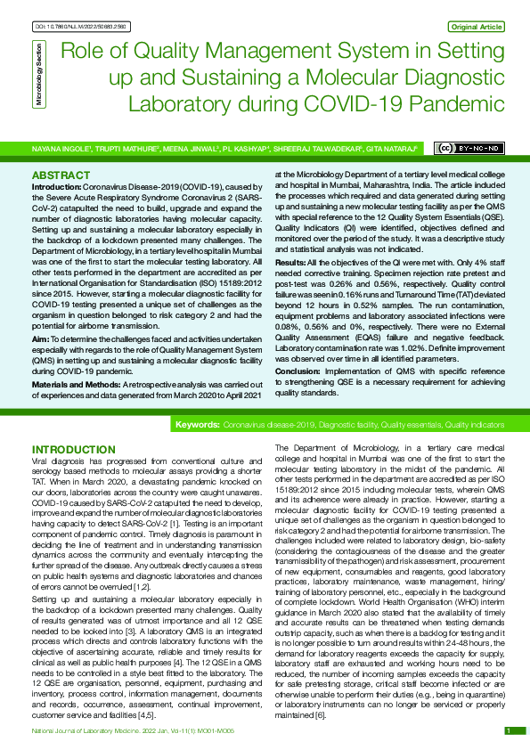 (PDF) Role of Quality Management System in Setting up and Sustaining a ...