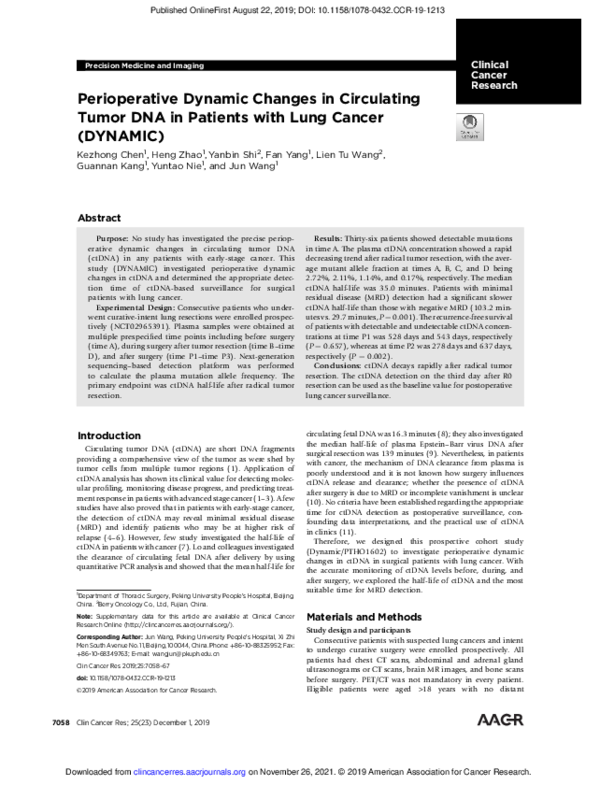(PDF) Perioperative dynamic changes in circulating tumor DNA in lung ...