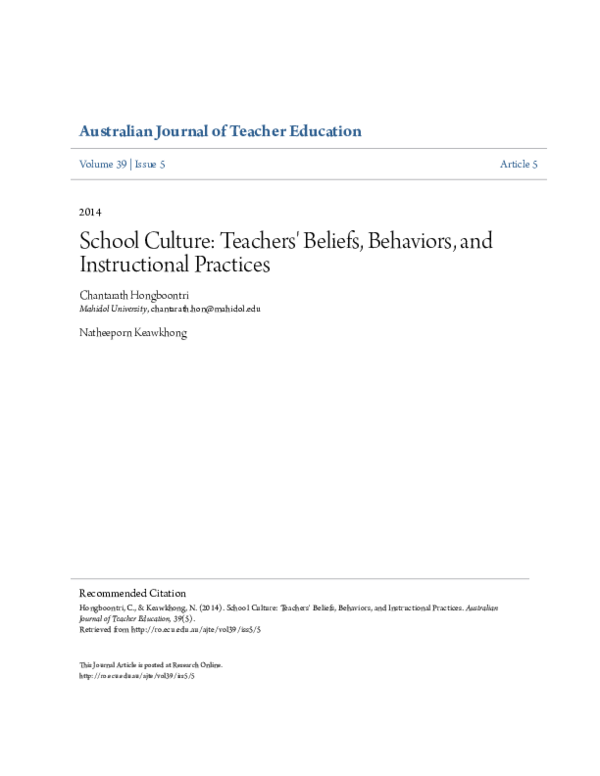 (PDF) Australian Journal of Teacher Education Chantarath Hongboontri Academia.edu