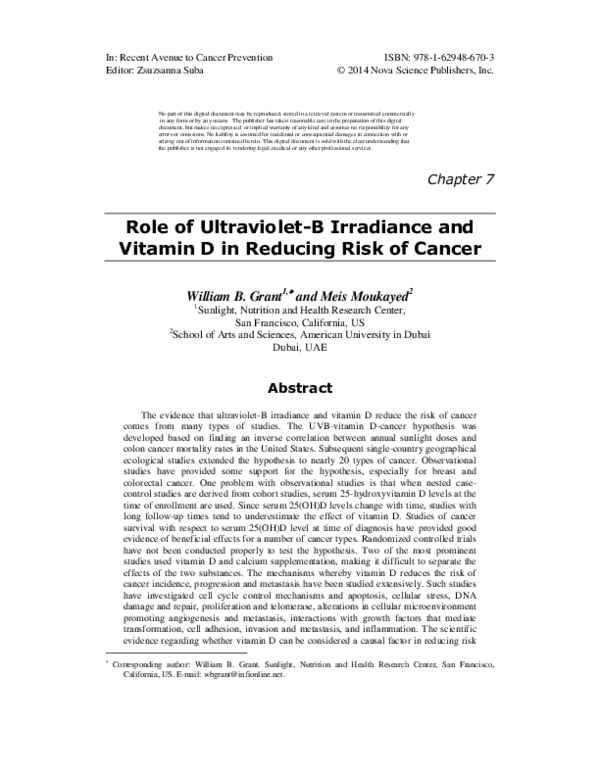 (PDF) Role of Ultraviolet-B Irradiance and Vitamin D in Reducing Risk ...