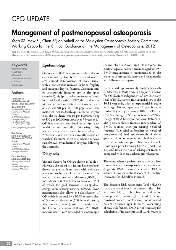 (PDF) Management of postmenopausal osteoporosis