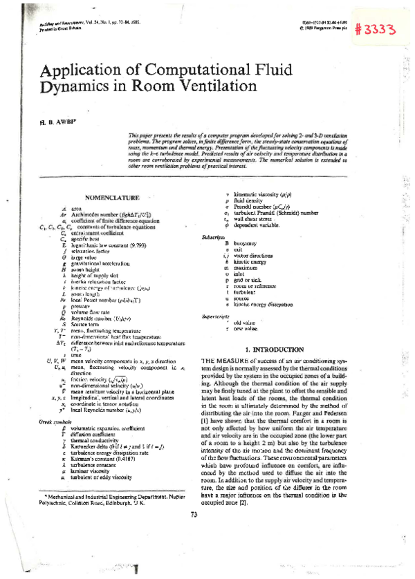 (PDF) Application of computational fluid dynamics in room ventilation