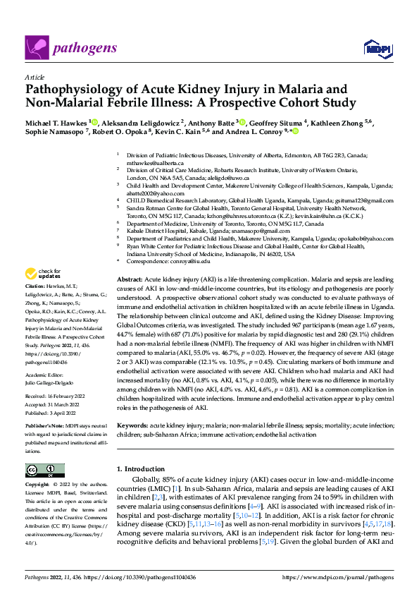 (PDF) Pathophysiology of Acute Kidney Injury in Malaria and Non ...