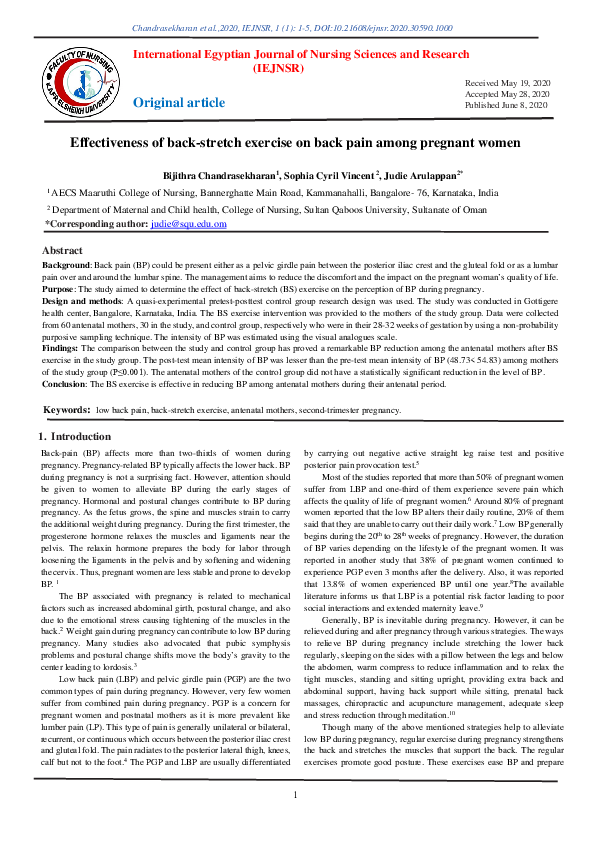 (PDF) Effectiveness of back-stretch exercise on back pain among ...