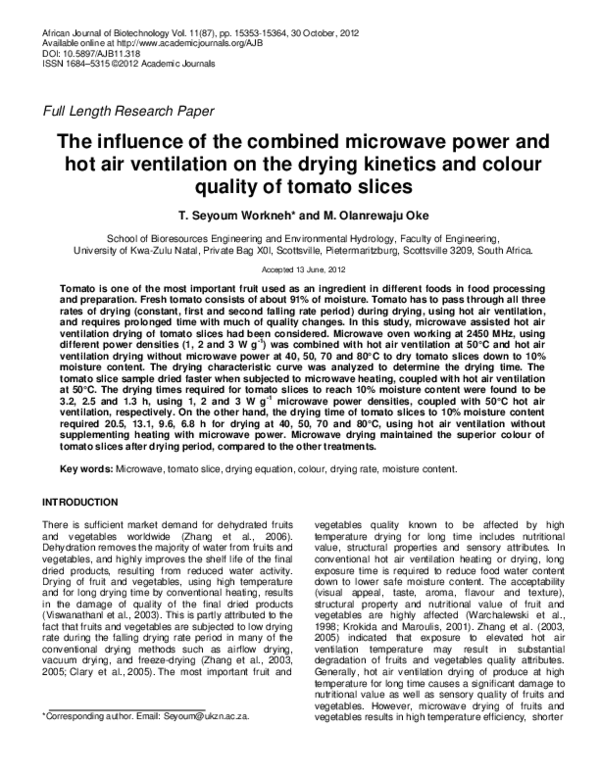 (PDF) The influence of the combined microwave power and hot air ...