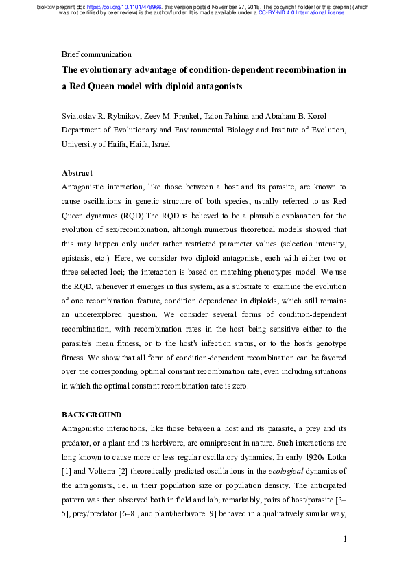 (PDF) The evolutionary advantage of condition-dependent recombination ...