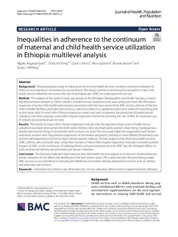 (PDF) Inequalities in adherence to the continuum of maternal and child ...