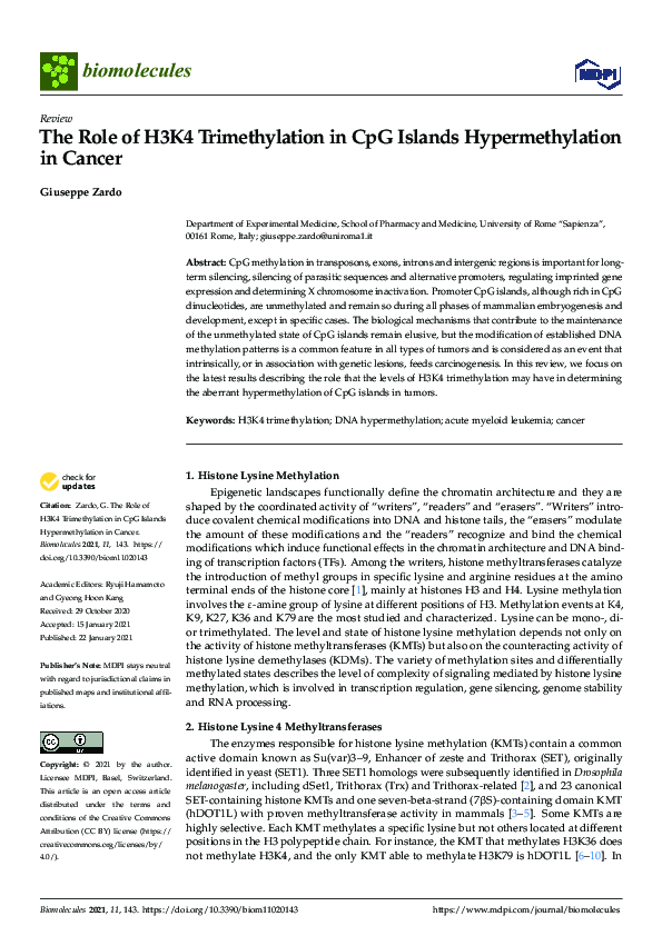 (PDF) The Role of H3K4 Trimethylation in CpG Islands Hypermethylation ...