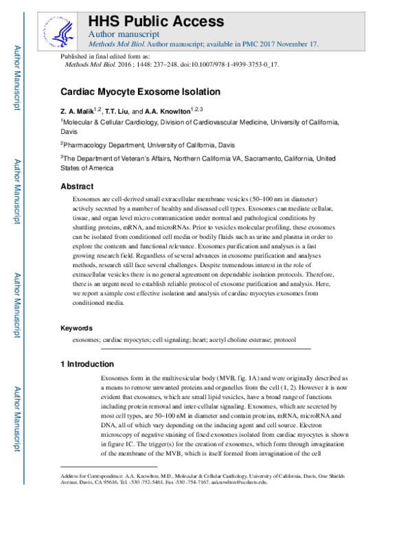 (PDF) Cardiac Myocyte Exosome Isolation