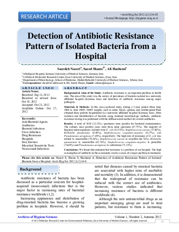 (PDF) Detection of Antibiotic Resistance Pattern of Isolated Bacteria ...