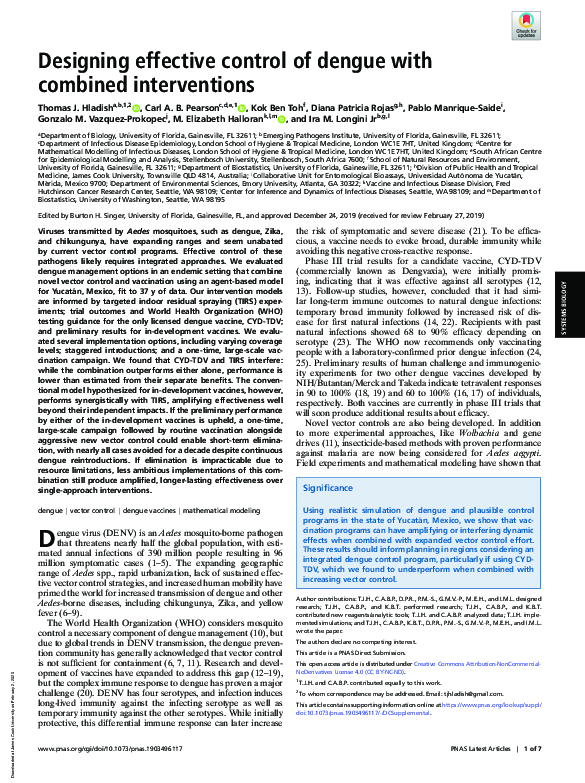 (PDF) Designing effective control of dengue with combined interventions
