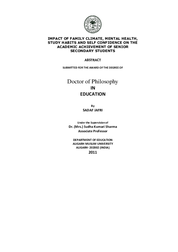 (PDF) Impact of family climate, mental health, study habits and self ...