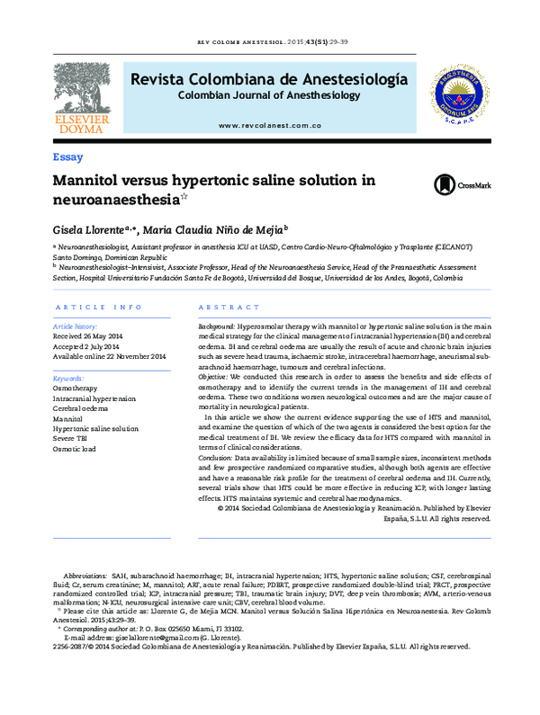 (PDF) Mannitol versus hypertonic saline solution in neuroanaesthesia