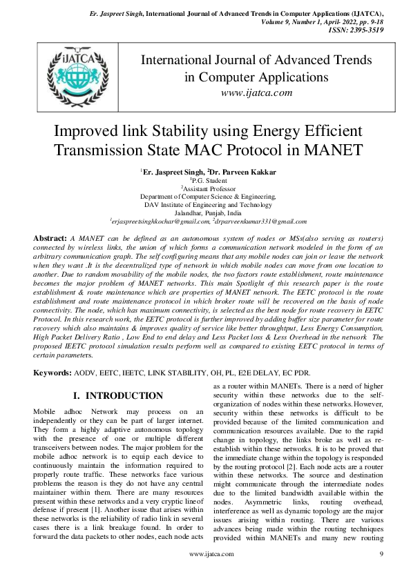 (PDF) Improved link Stability using Energy Efficient Transmission State ...