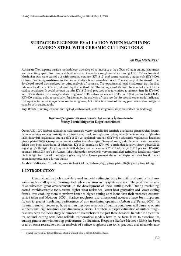 (PDF) SURFACE ROUGHNESS EVALUATION WHEN MACHINING CARBON STEEL WITH ...