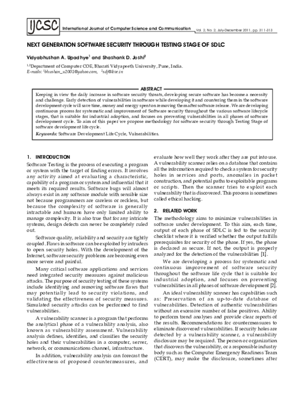 (PDF) Next Generation Software Security Through Testing Stage of SDLC