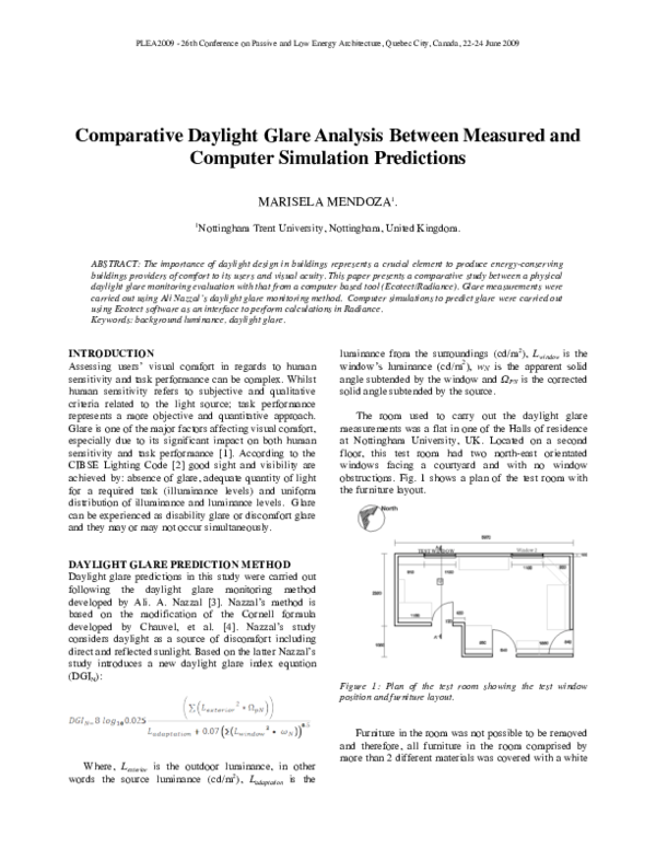 (PDF) Comparative Daylight Glare Analysis Between Measured and Computer ...