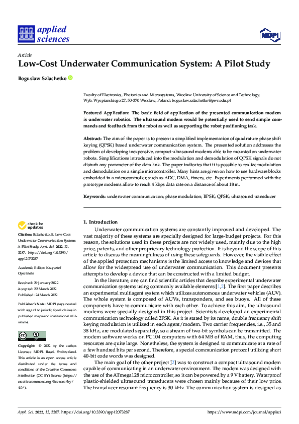 (PDF) LowCost Underwater Communication System A Pilot Study