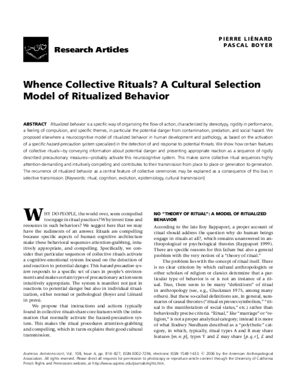 (PDF) Whence Collective Rituals? A Cultural Selection Model of ...
