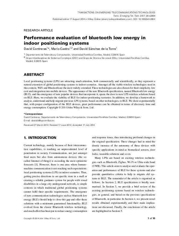 (PDF) Performance evaluation of bluetooth low energy in indoor ...