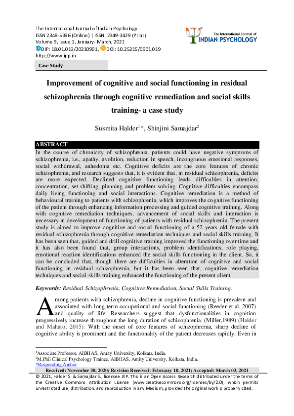 (PDF) Improvement of cognitive and social functioning in residual ...