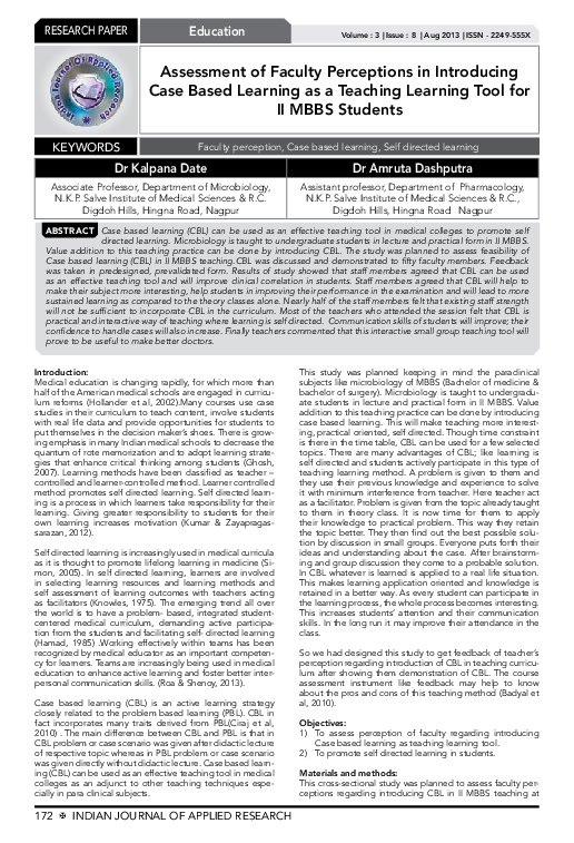 (PDF) Assessment of Faculty Perceptions in Introducing Case Based ...