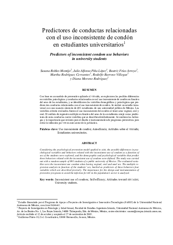 (PDF) Predictores de conductas relacionadas con el uso inconsistente de ...