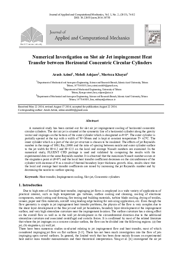 (PDF) Numerical Investigation on Slot air Jet impingement Heat Transfer ...