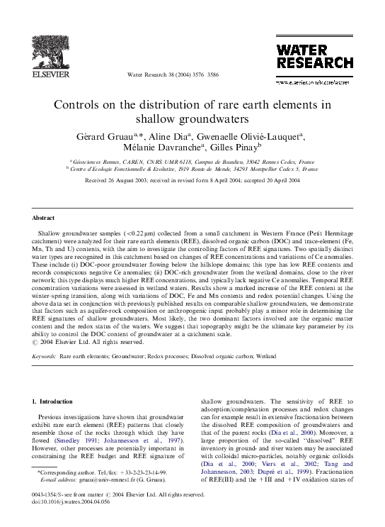 (PDF) Controls on the distribution of rare earth elements in shallow ...