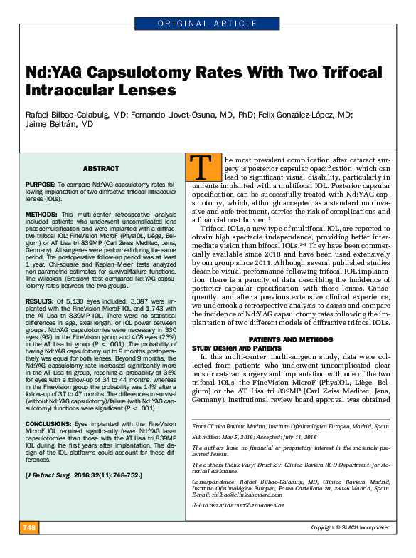 (PDF) Rates of Nd YAG Capsulotomy and Irvine Gass Syndrome Rafael