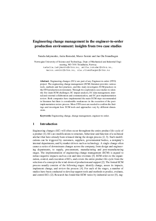 (PDF) Engineering Change Management in the Engineer-to-Order Production ...