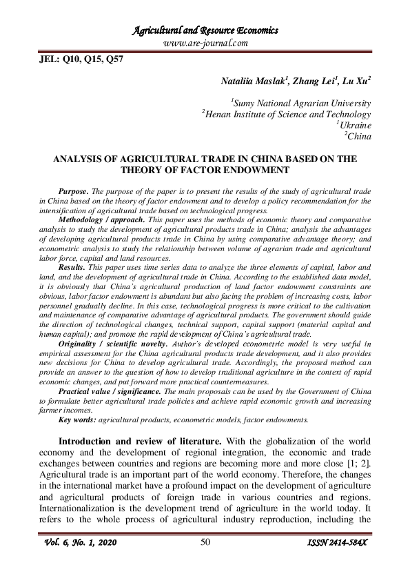 (PDF) Analysis of agricultural trade in China based on the theory of ...